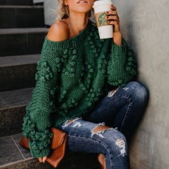 Vici Sweaters - Vici Collection Green Follow Your Heart Sweater